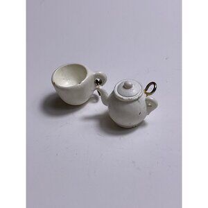 Miniature Wooden Teapot & Teacup Charms Pendants For Jewelry Or Crafts